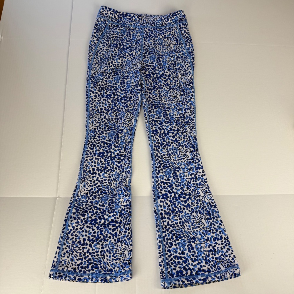Lilly Pulitzer Luxletic Kids XL 12-14 Flare Leggings Blue Leopard Floral Print
